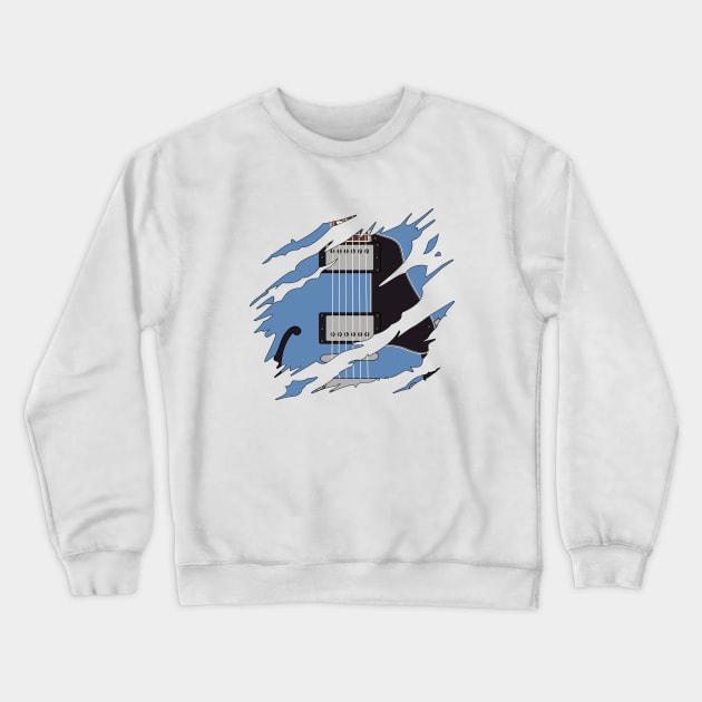 Ripped Electric Guitar Semi-Hollow Blue Color Crewneck Sweatshirt by nightsworthy